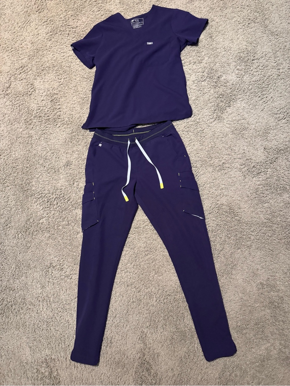 Figs Purple Cargo Jogger Scrub Set with White Drawstring